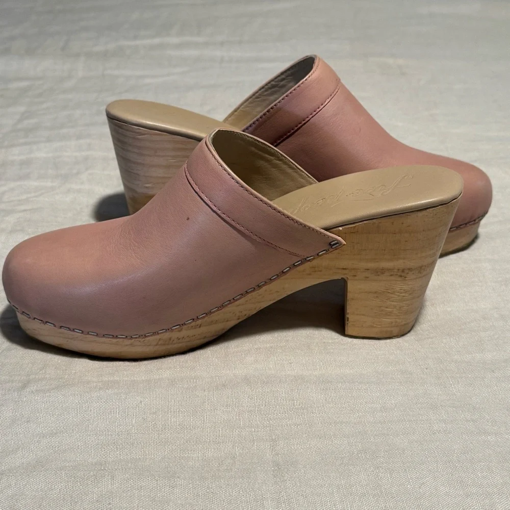 Free People Pink Leather Mule Clogs